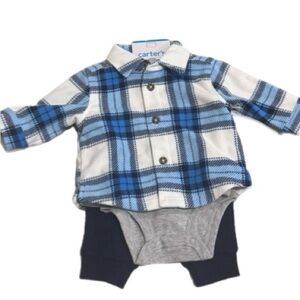 Carter's White and Blue Plaid Baby Shirt